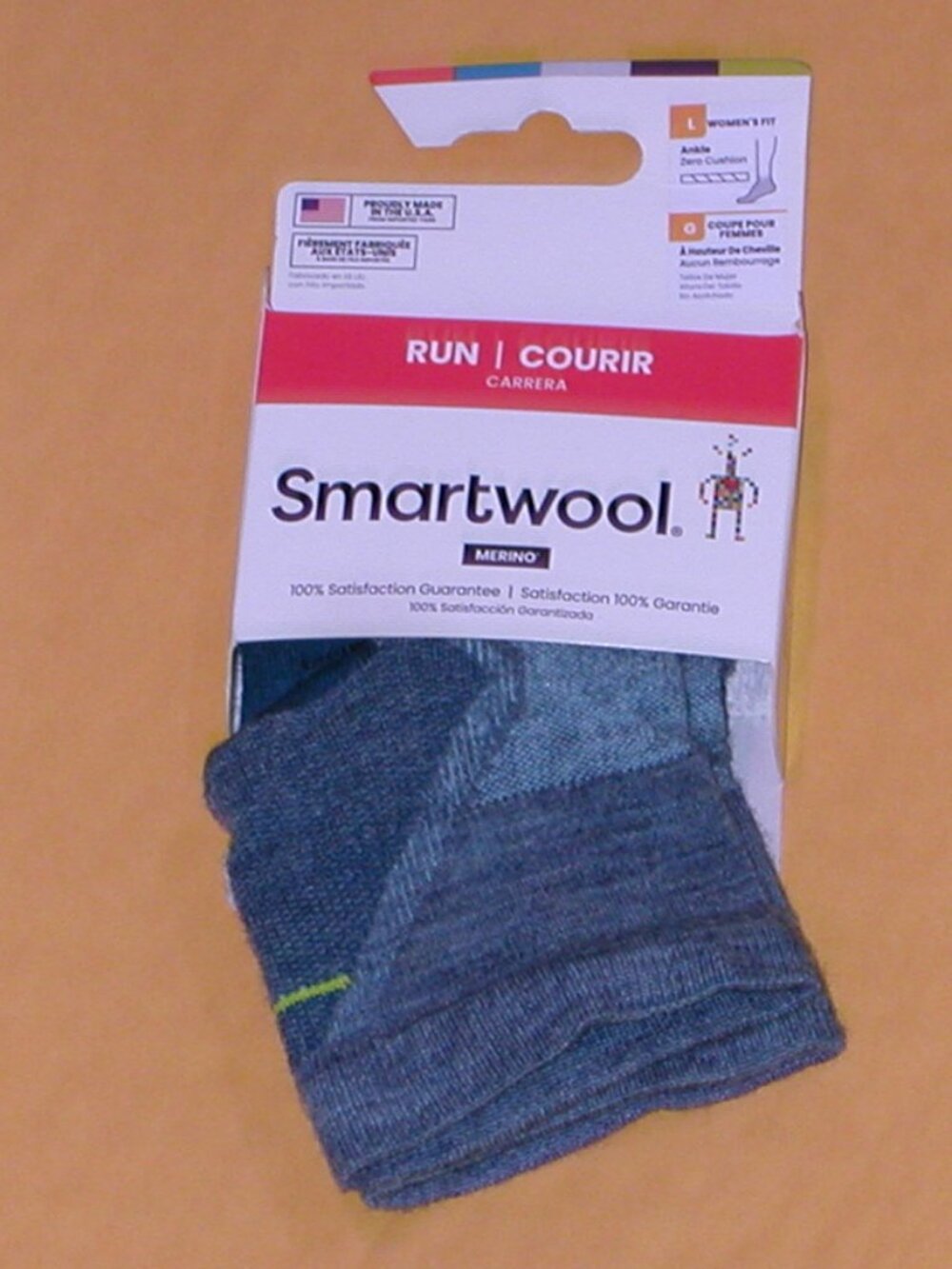 SmartWool Run Zero Cushion Ankle Socks Women's Large Pewter Blue